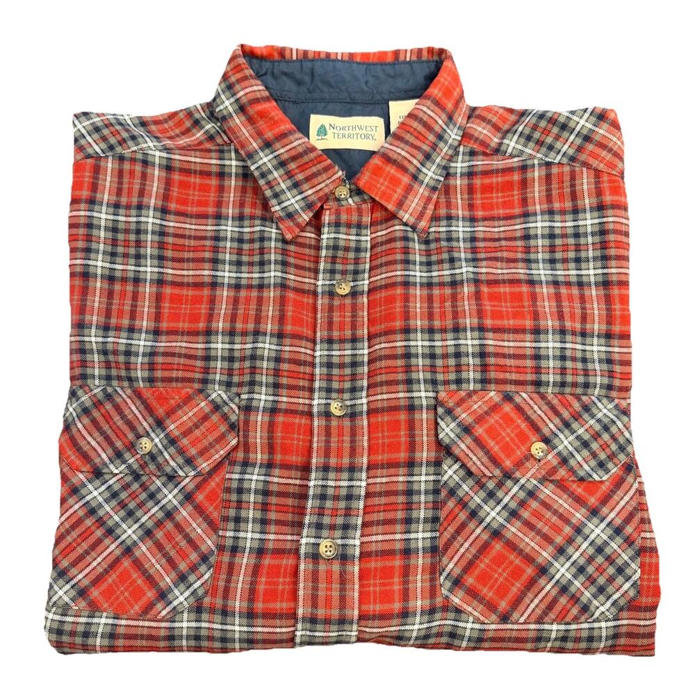 Vintage Northwest Territory Flannel Shirt Jacket Sz XL Red Plaid 90s Wester
